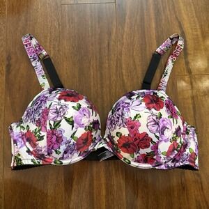 Victoria's Secret Very Sexy Push-Up Bra 38C Floral Print Rhinestone Straps